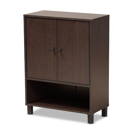 Baxton Studio Rossin Modern Dark Brown Finished Wood 2-Door Entryway Shoe Storage Cabinet with Bottom Shelf 182-11687-Zoro
